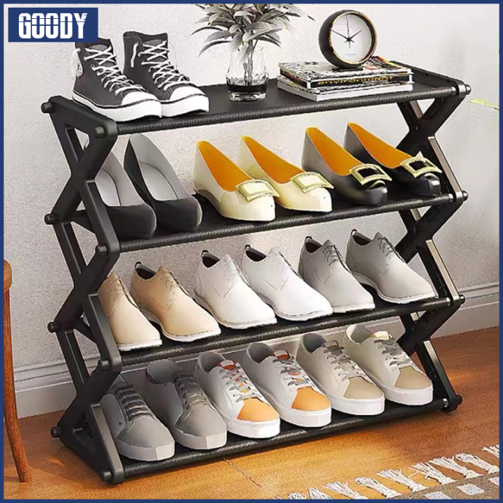 Goody 4Layer Shoe rack Multi layer Storage Stand Stainless Steel Stackable Shoe Organizer shoe cabinet Lazada PH