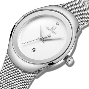 NAVIFORCE Original Women Fashion Elegant Casual Ladies Watch Quartz Luxury Wristwatch Waterproof Stainless Steel Mesh Belt NF5004
