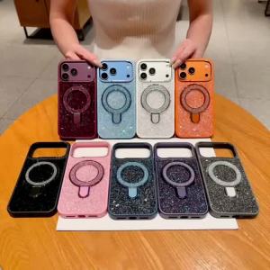 For iPhone 18 Pro Max Case Fashion Premium feel Bling Glitter Magnetic Stand Back Cover For 17 Pro Phone Shell Funda