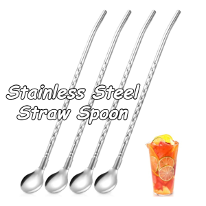 Durable Stainless Steel Straw Spoon Reusable 2-in-1 Drinking Tool For Smoothies And Desserts