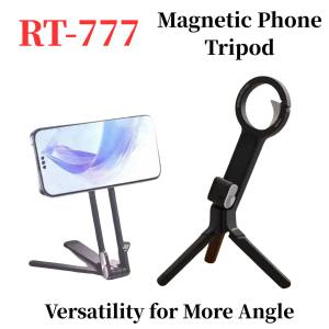 RT-777 Tripod Telefon Magnetik Aloi Aluminium – Foldable Dual-Sided Magnetic Phone Stand with Carabiner for iPhone