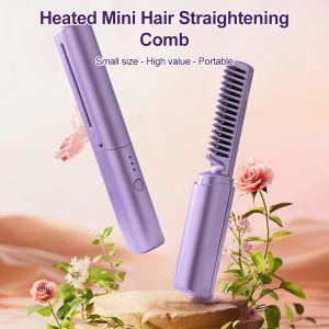 Portable Straight hair comb Wireless 2 in 1 Hair Straightener Comb Negative Ion Hair Fast Heating Wireless Hot Curler USB Hair Iron Anti Scald Ionic Hair Brush Hair Comb