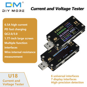 Diymore DC 4-25V 6.5A 1.77นิ้วมัลติฟังก์ชั่นแรงดัน USB/มิเตอร์วัดกระแสไฟฟ้า Qc/pd ตัวทดสอบโปรโตคอลจำลองการชาร์จแบบเร็ว