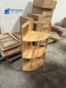 Kệ góc tường 3 tầng gỗ cao su cao 95cm Sâu 38cm - Hàng lắp ráp