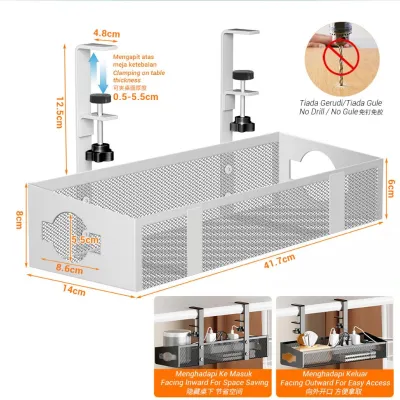 Under Desk Organiser Office Table Storage Shelf Desk Cabinet Rack Under Table Hanging Mesh Bask
