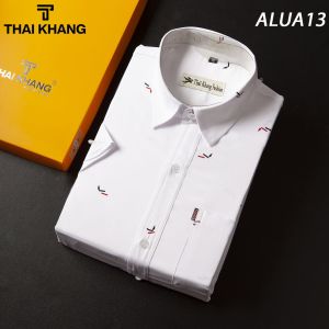 Áo sơ mi nam trung niên họa tiết THÁI KHANG vải lụa mềm co dãn ALUA13