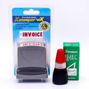 Xstamper ตรายางหมึกในตัว INVOICE + หมึกเติมตรายาง หมึกในตัว 10 มล.แพ๊คคู่ (สีแดง) หมึกกันน้ำ สีเข้ม คมชัด ตรายางคำ ตรายางคำสำเร็จ