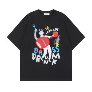 T-Shirt Wanita Hitam Lengan Pendek - Motif Kartun Unik & Huruf Kekinian  Katun Es Tipis Premium 2025  Desain Vintage Amerika Oversize Nyaman  Baju Sweet & Spicy Kerah Bulat Slim Fit Tren Versatil  Gaya Internasional  Santai & Serbaguna  Ukuran Besar