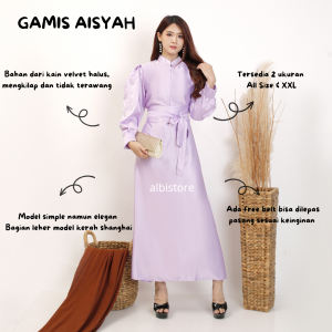 GAMIS SATIN PREMIUM AISYAH FREE BELT DRESS ELEGAN