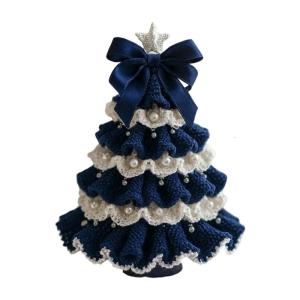 DIY Crochet Christmas Tree Kit – Handmade Holiday Decoration Set Beginner Christmas Kit Tree Bow Pearl Embellishment Christmas Party Crochet DecorationsStarter kit