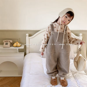 2025 New Winter Children Warm Lamb Fleece Overalls Cotton Girls Warm Trousers Fashion Boys Strap Pants Kids Casual Clothes2026