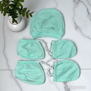 3in1 Newborn bonnet mittens and booties with tie string (cotton fabric)