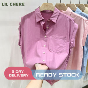 LIL CHERE Cotton Blouse for Women New Style 2023 Blue Short-sleeved Blouse Fashion Shirt