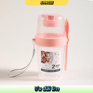 SHNGki Bữa ăn sáng trái cây Yến Mạch Sữa chua salad cup với nắp và muỗng hai lớp thực phẩm lưu trữ Bento hộp thể Dục Giảm Béo côn bát