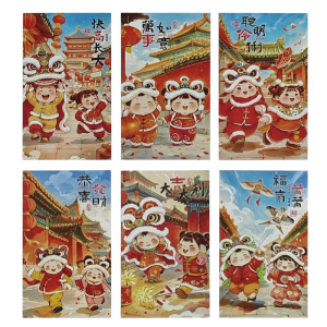 ซองใส่เงินสำหรับเด็กซองจดหมายสีแดงสีสันสดใสงานตกแต่งตรุษจีน6ชิ้นแพ็คเก็ตเงินเทศกาลฤดูใบไม้ผลิทำมือ