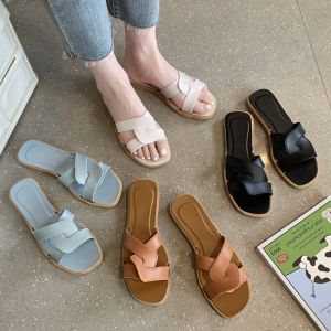 HUIHEYU Soft Sole Flat Bottom Slippers Cross Belt Anti Slip Slides Sandals Simple PVC Slippers Women Summer
