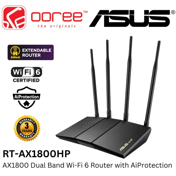 ASUS RT-AX1800HP AX1800 DUAL BAND WIFI 6 ROUTER WITH MU-MIMO & OFDMA TECHNOLOGY, AIPROTECTION AND AIMESH WIFI SYSTEM