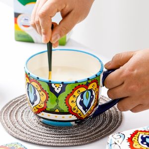 Omk Phong Cách Bohemian gốm 550ml Mug bột yến mạch chén ăn sáng cốc cà phê dung tích lớn
