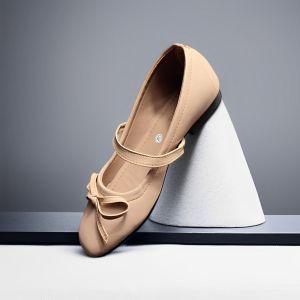 Sepatu Flatshoes Pita Wanita Burgundy Tali Tengah Busa Empuk Anti Slip Hitam Kekinian