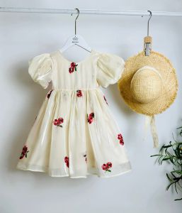 Váy đầm công chúa cho bé gái chất tơ organza sang sáng mịn Đầm tơ Organza thiết kế thêu hoa cao cấp cho bé gái