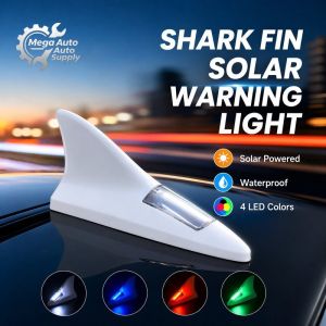 Car Shark Fin Antenna Solar LED Warning Light Roof Decor Flash Strobe Waterproof Universal