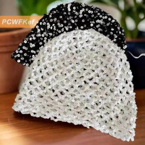 【PCWFKef】 Ins phong cách sequined rỗng Áo Thun Mũ Phụ nữ mùa hè và mùa thu hình ảnh du lịch bầu không khí đa năng giản dị Y2K Beanies