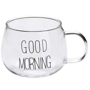 Cawan Sarapan Susu Ada Pemegang Cawan Kaca Borosilikat Tinggi Kapasiti Besar Cawan Susu Jus Rumah Gelas Kaca Bulat