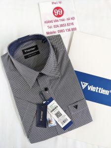 [Việt Tiến Sale] Sơ Mi Ngắn Tay - Regular (Suông) - Vạt Bầu-  Kẻ ô nhỏ đen trắng - size 38 (lẻ size)