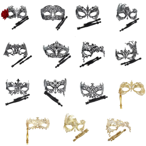 Mặt nạ nửa mặt hoa cho phụ nữ Mặt nạ hóa trang phong cách Venice Mặt nạ Mặt nạ tiệc Halloween với thanh giữ có thể tháo rời