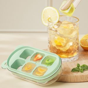 YIYU STUDIO 6 Grids Silicone Ice Cube Mold with Cover Food Grade Little Bear Ice Grid Creative Large Capacity Press Ice Cube Box Kitchen