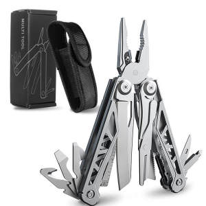 NLIM 30-in-1 Needle Nose Pliers Multi-tool with Sheath - Multi-Plier Pocket Knife Serrated Blade Screwdriver Bottle Opener - EDC