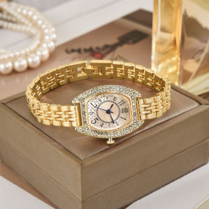 2025 New Arrival Golden Silver Womens Watch Barrel Shaped Waterproof Rhinestone Elegant Watch for Women