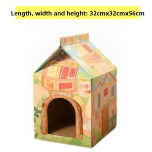 [SG]🚚 Cardboard cat scratching board milk carton house cat nest for playing and sleepingcorrugated paper cat pet toy