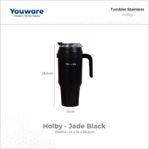 Youware - Holby Stainless Stylist Tumbler 1500 (ml) Hot and Cold BPA FREE / Botol Minum tumbler 1.5 Liter bebas BPA bisa Tahan Panas dan Dingin tahan dengan Handle nyaman dilengkapi Sedotan Silikon yang Aman Bagi Gigi dan Gusi