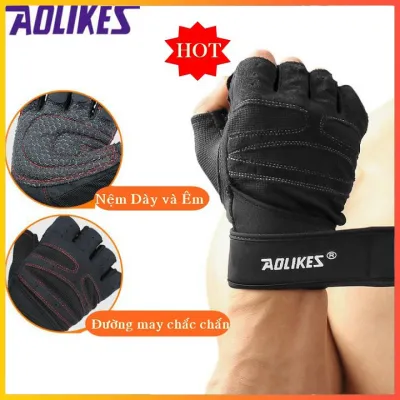 Găng Tay Tập Gym Tập Tạ Thể Thao Có Đai Quấn Chịu Lực Chính Hãng Aolikes (1 đôi)