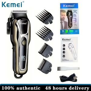 Kemei Professional Mens Cordless Hair Clipper USB Rechargeable Electric Hair Clipper 2000mAh Lithium Battery LCD Display Low Voltage Operation Type KM-1990