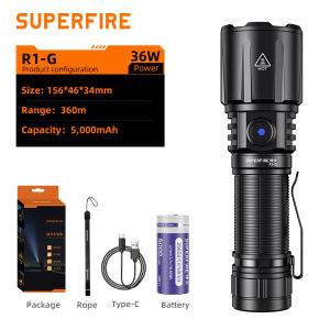 SUPERFIRE R1-G Super Bright Flashlight Rechargeable Torchlight High-Powered Work Light Emergency Outdoor Camping Lighting Portable Handheld Flashlight