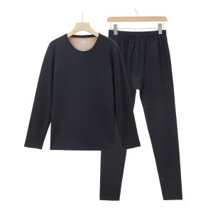 New Autumn and Winter Thickened Plus Velvet Thermal Underwear Mens Suit Round Neck Heating Bottom Camel Wool Autumn Underwear