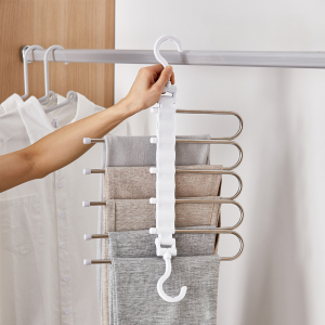 Space Saver Pants Hanger Non-Slip Drying Rack Stainless Steel Trousers Scarf Wardrobe Storage Laundry Closet Organizer