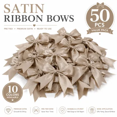 50pcs 85*85mm Fresh Pink Ribbon Bows Polyester Satin Bow Flower DIY Craft Decoration