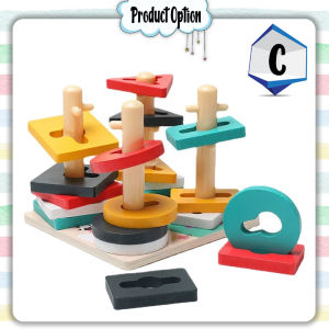 [iRojak] Educational Blocks Geometry Layers of Stacked 5 Column Set Wooden Toys 几何形状套柱积木 Mainan Montessori - BKM32