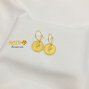 Anting Korea Wanita Titanium Anti Karat Koin Earing Aksesoris Fashion Murah