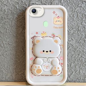 FOR เคส เคสสำหรับ OPPO F5 OPPO F7 เคสศัพท์ เคสนิ่มซิลิโคนกันกระแทก ดีไซน์ใหม่สวยงาม กระจกหมุนได้ หมีน่ารักพร้อมที่วาง JTXXZJ01