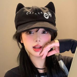 NOVELLEO Peaked Cap Cat Ears Baseball Cap Y2k Anime Embroidery Baseball Hat Fashion Cute Octagonal Hat Girl