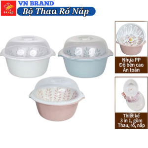 Bộ Thau Rổ Tròn Có Nắp Đậy Trong Nhựa VIỆT NHẬT - Rửa Rau Củ Quả Trộn Thực Phẩm