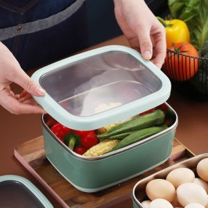 BURKEE Leakproof Stainless Steel Lunchbox Rectangular Sealed Fresh-Keeping Box Portable Visible Lid Food Storage Box Refrigerator