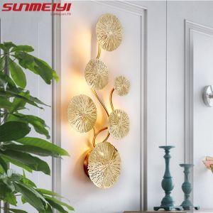 SUNMEIYI European and American luxury golden lotus leaf LED wall light for living room restaurant bar club decoration  G4 (with light bulb) 3 years warranty