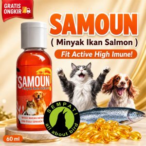 SEMPATI Minyak Salmon Murni Premium Pure Fish Oil 60ml Samoun Minyak Ikan Salmon Vitamin Penggemuk Penambah Bobot Berat Badan Bulu Lebat Kucing Anjing Burung Hamster Sugar Glider Kura Kura Kitten