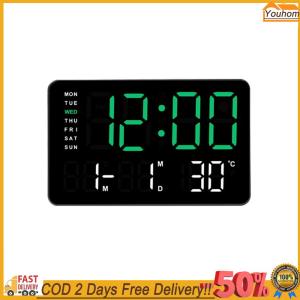 【24 hours delivery】 LED Digital Alarm Clock Electronic Wall Clock Large Number Display Bedside Alarm Clock Temperature/Date Display Desk Alarm Clock for Home Office