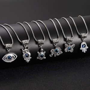 YOCKY Gifts Party Gifts Men Metal Chains Hand Shaped Evil Eye Blue Glass Demon Eye Drop Shaped Evil Eyes Pendant Evil Eyes Necklace Fashion Jewelry Clavicle Chains